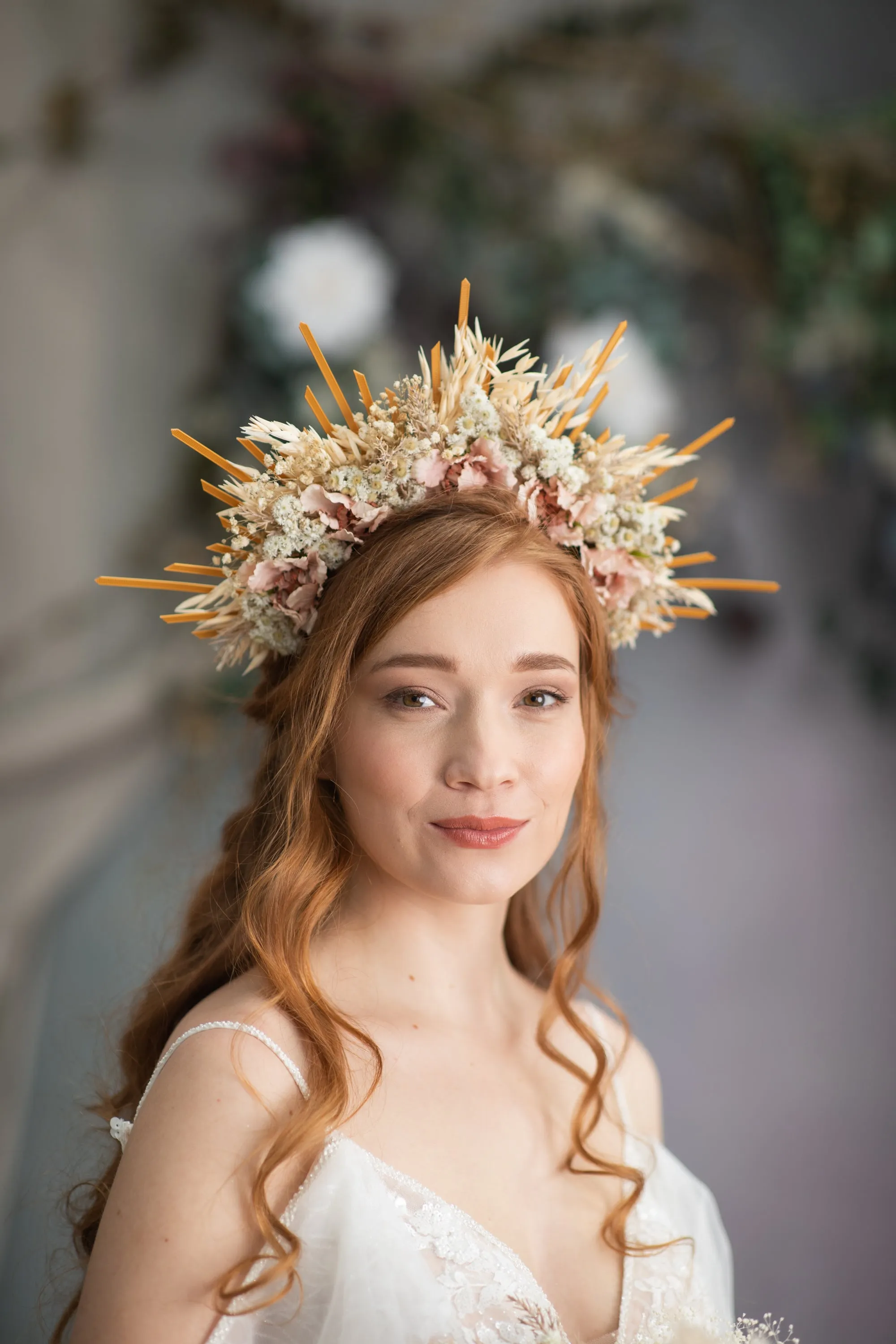 Blush wedding flower hair crown