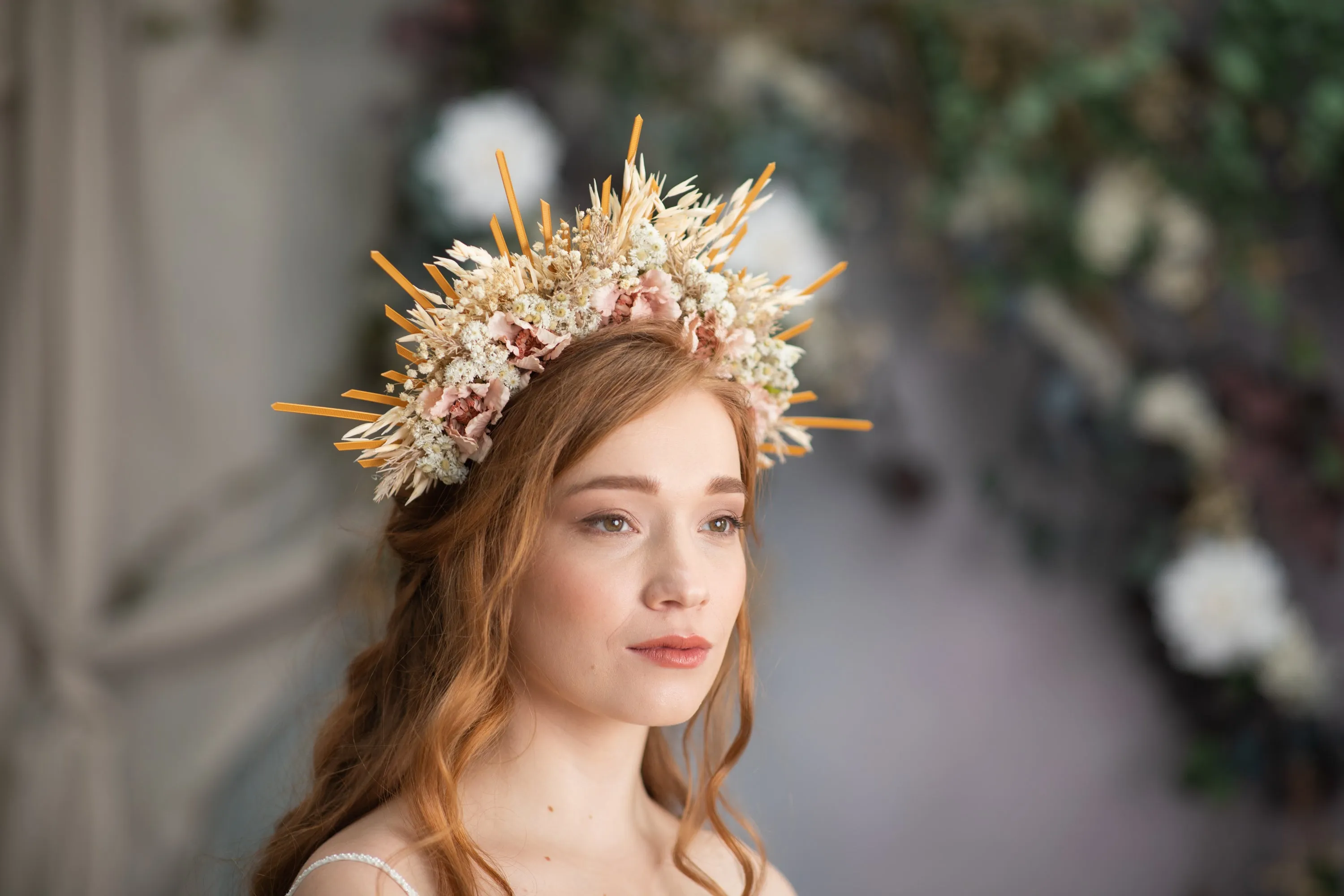 Blush wedding flower hair crown