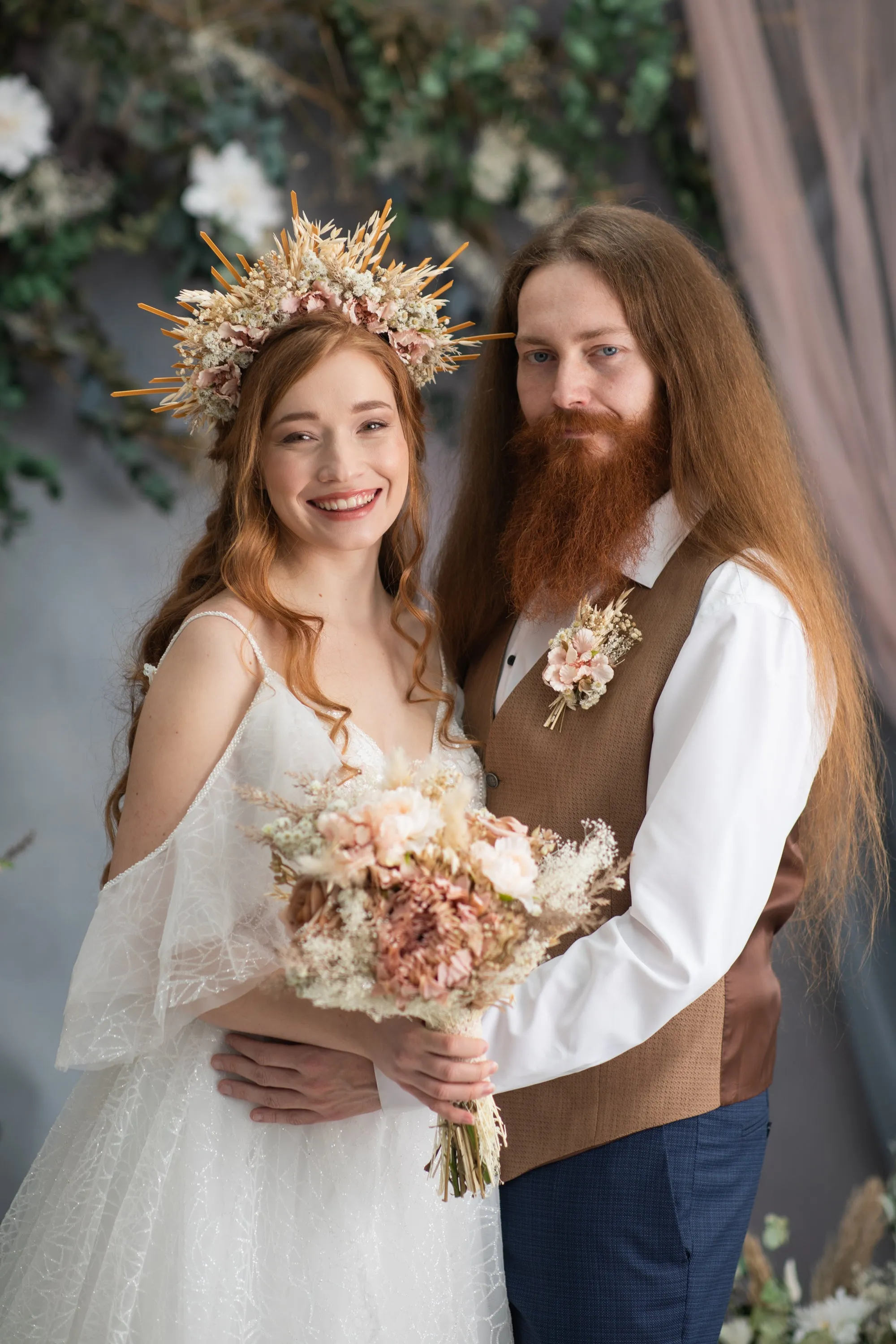 Blush wedding flower hair crown