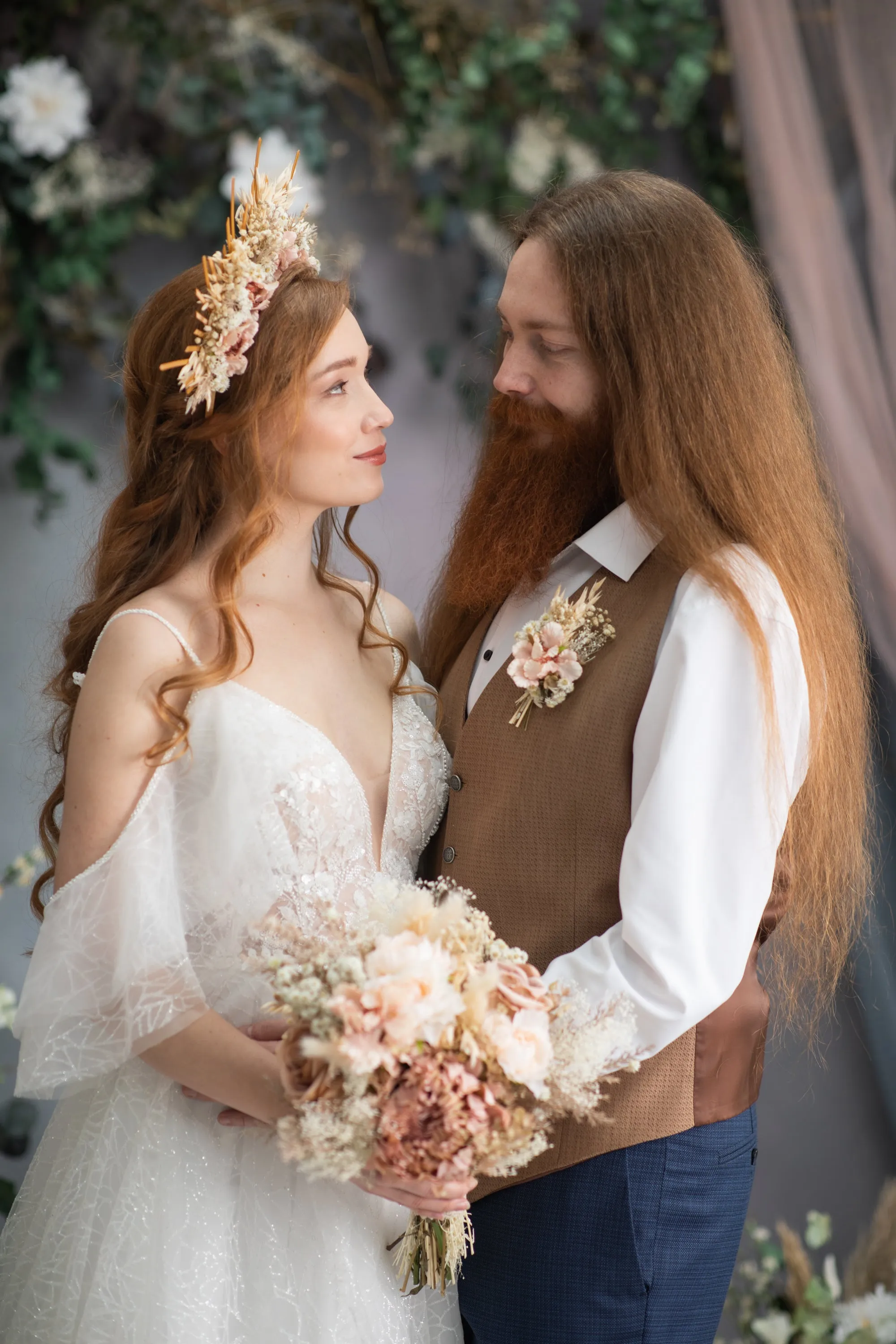 Blush wedding flower hair crown