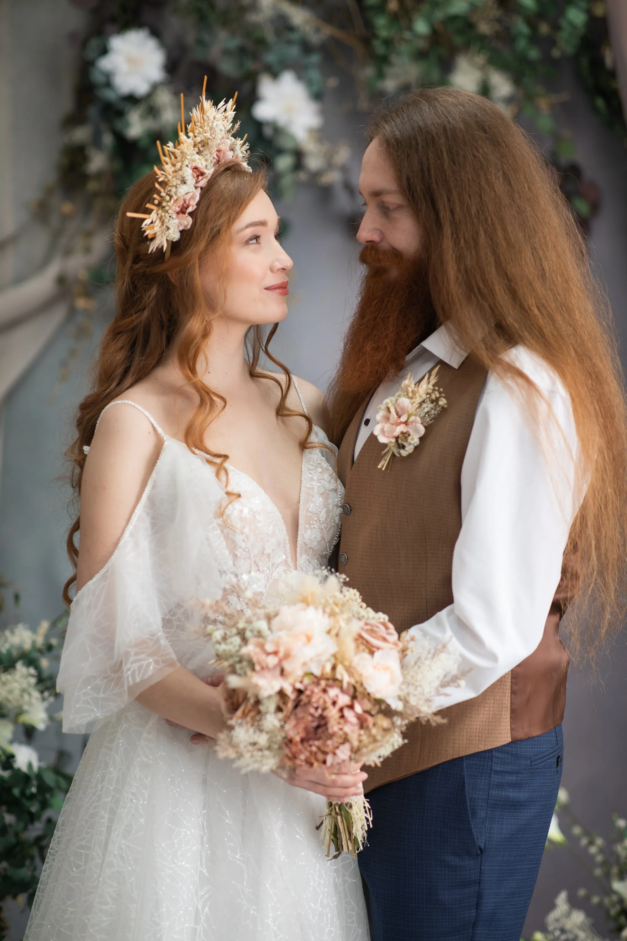 Blush wedding flower hair crown