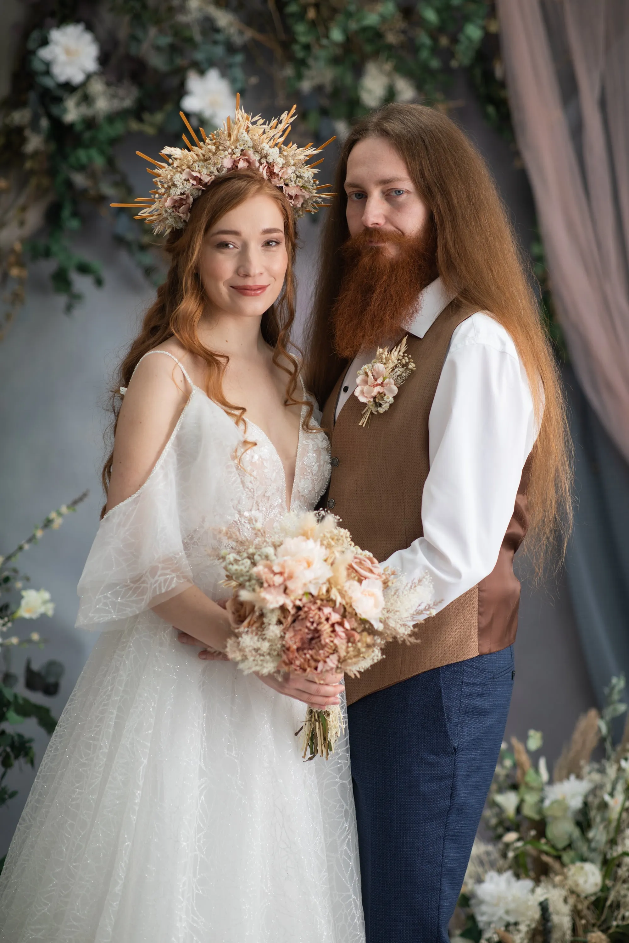 Blush wedding flower hair crown