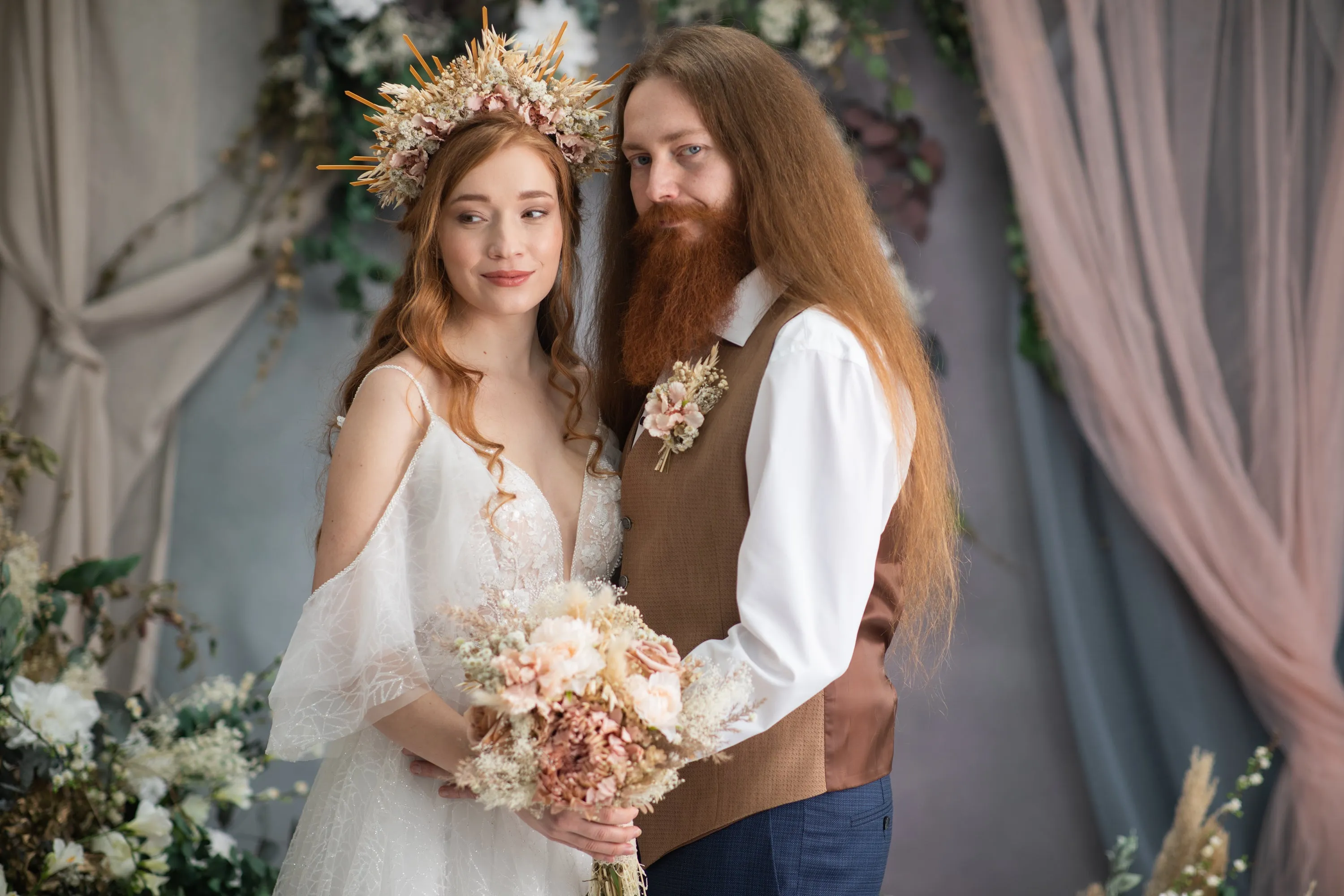 Blush wedding flower hair crown