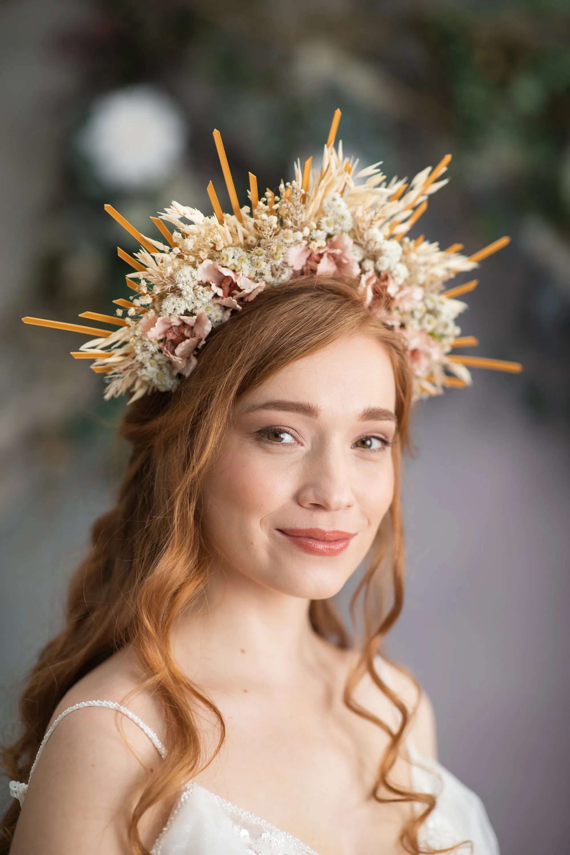 Blush wedding flower hair crown