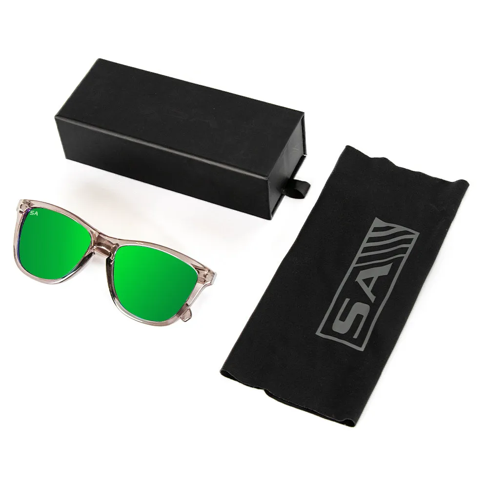 Boca Sunglasses | Clear Grey | Green Mirror