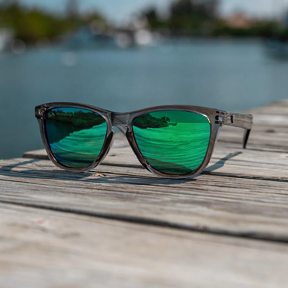 Boca Sunglasses | Clear Grey | Green Mirror