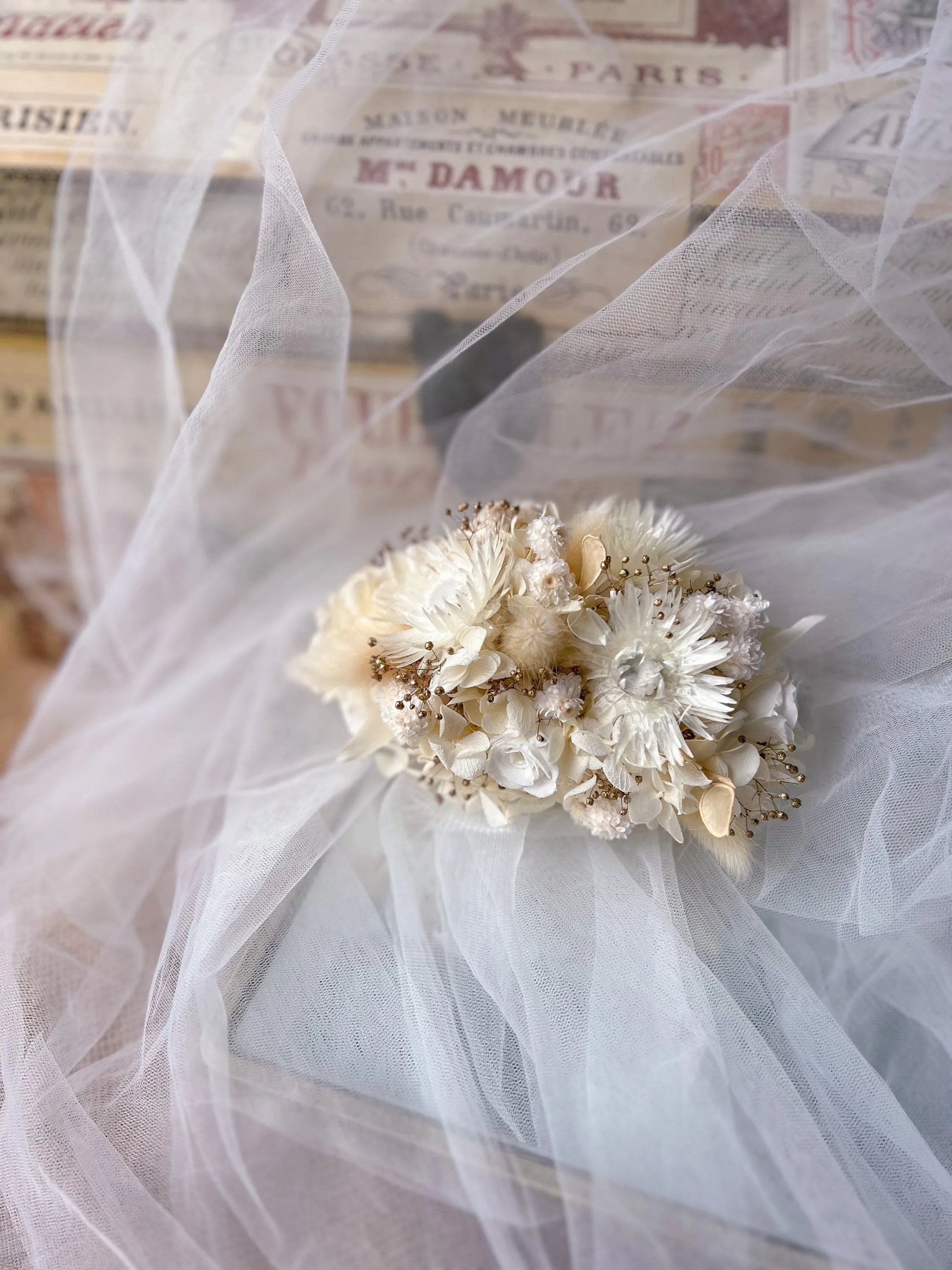 Boho Bridal Large Real Dried Flower Comb Barrette Ivory Bohemian Bride Statement Wedding Dried Flower Hair Accessories, Flower Headpiece UK