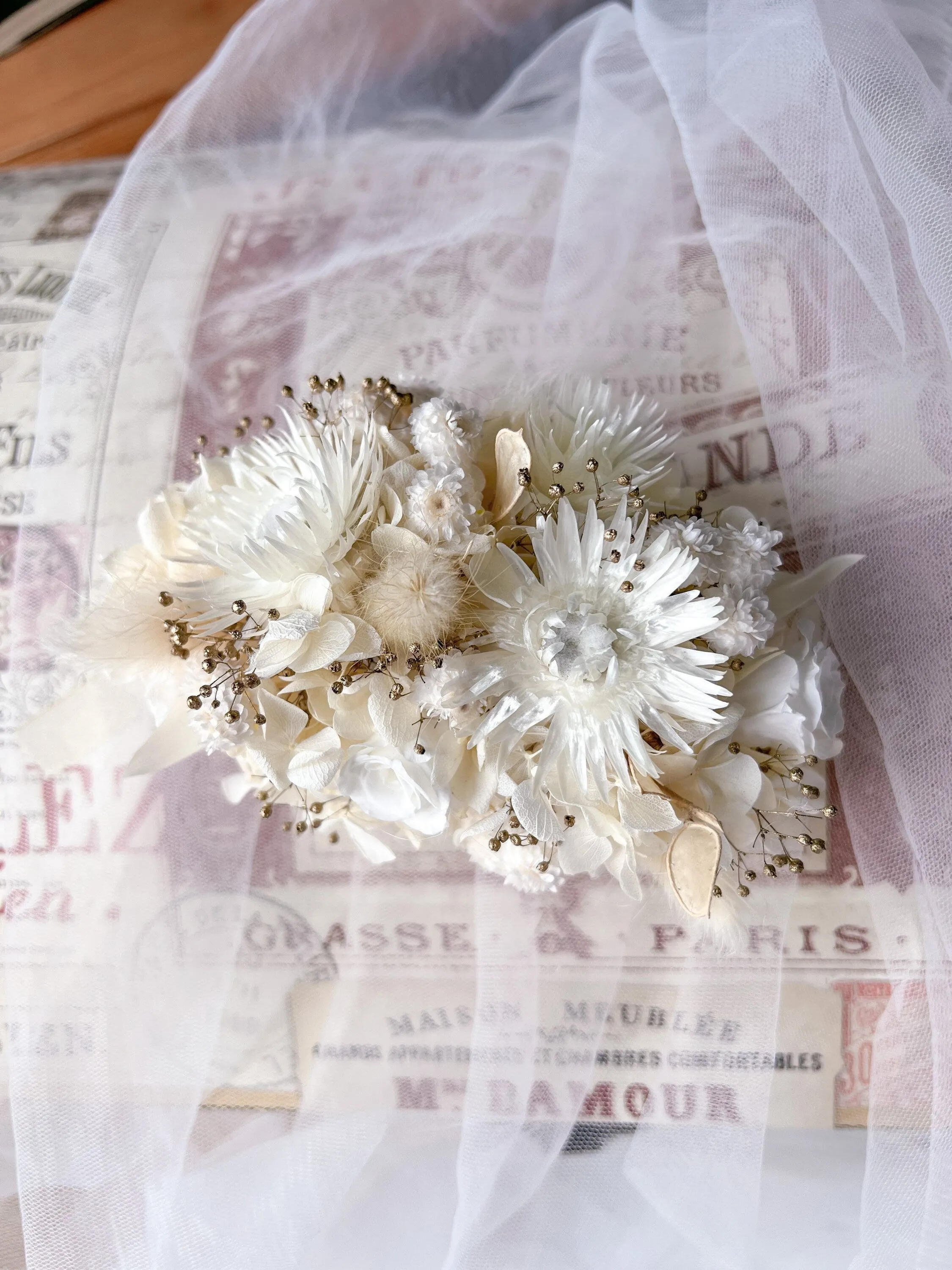 Boho Bridal Large Real Dried Flower Comb Barrette Ivory Bohemian Bride Statement Wedding Dried Flower Hair Accessories, Flower Headpiece UK