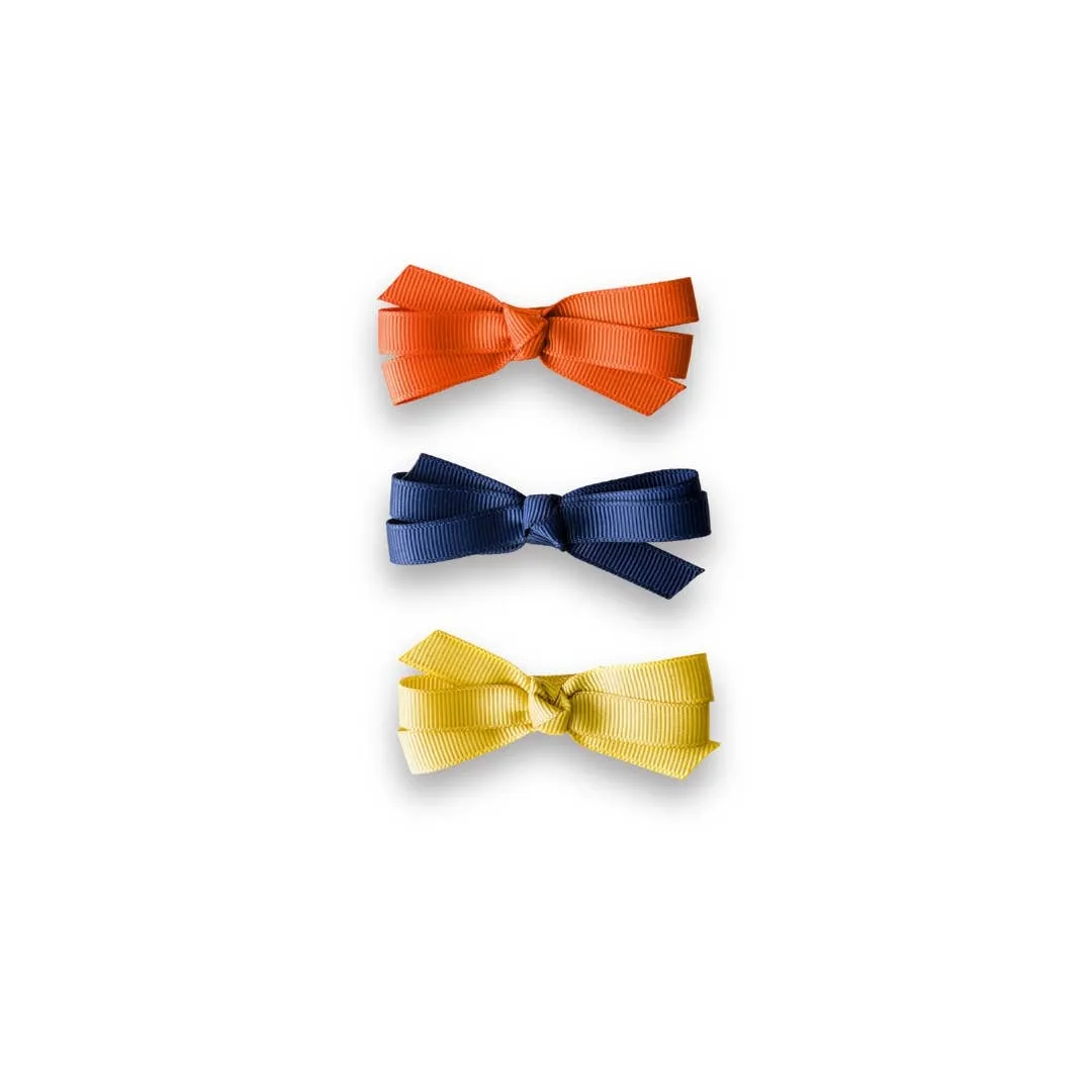 Bows Fabric Navy Orange & Yellow