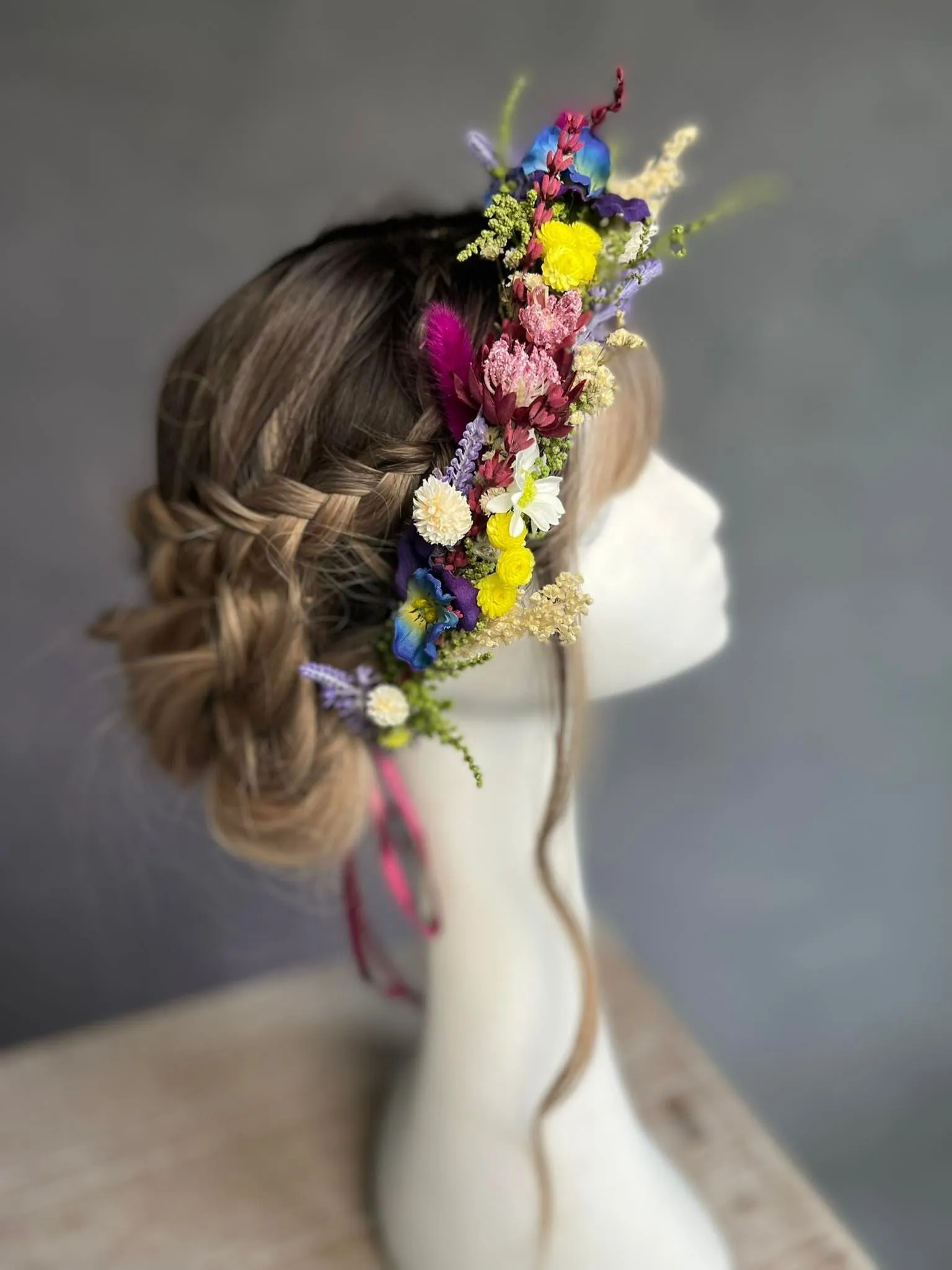 Bridal meadow flower hair crown