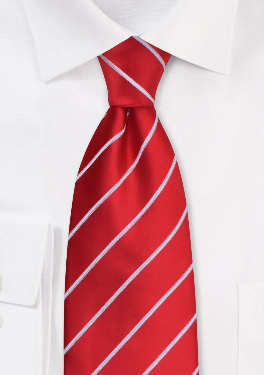 Bright Red and White Narrow Striped Necktie