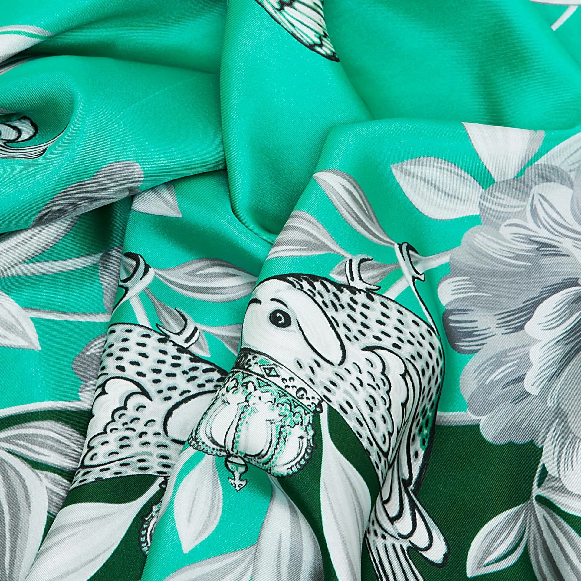 British Rose Garden Silk Scarf Emerald