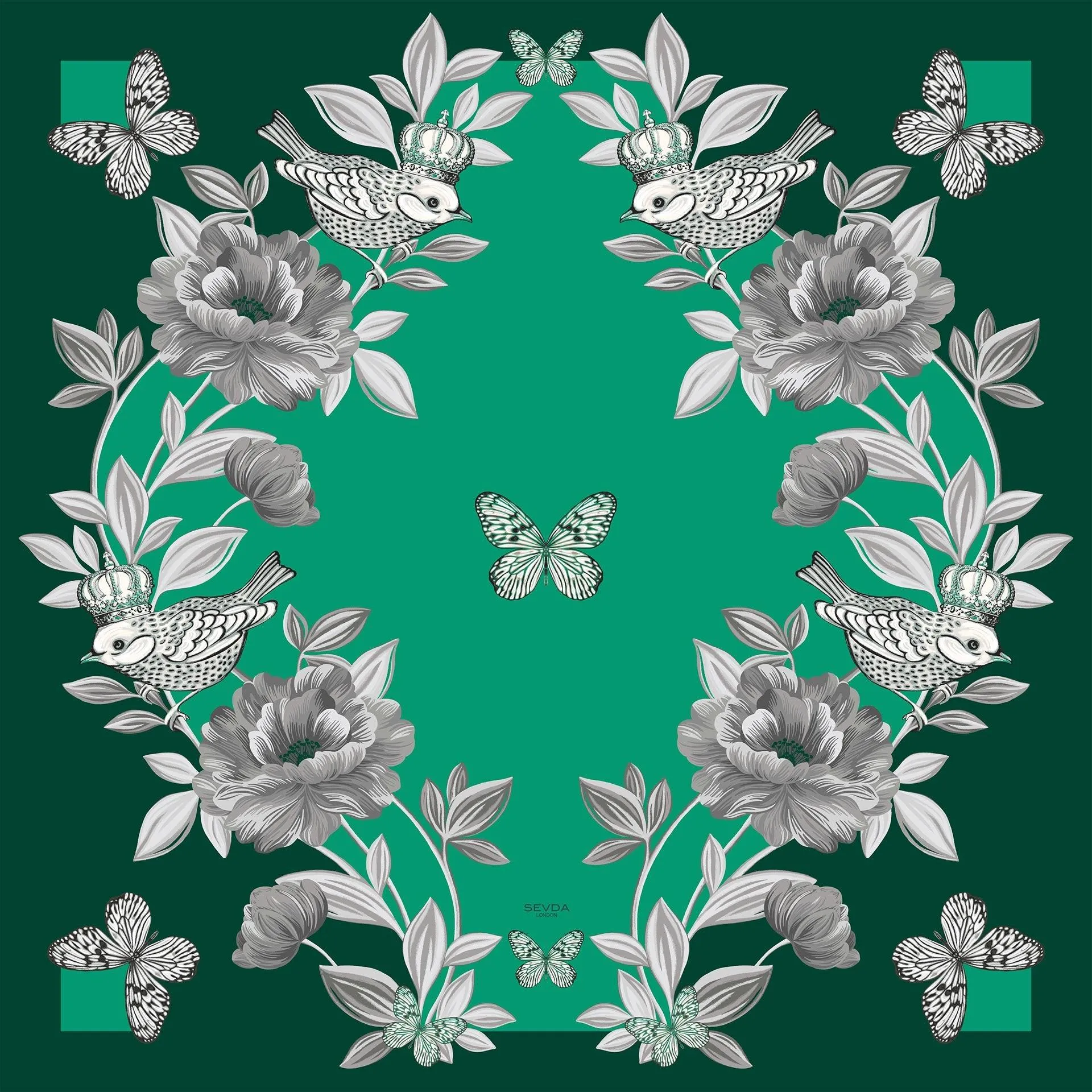 British Rose Garden Silk Scarf Emerald