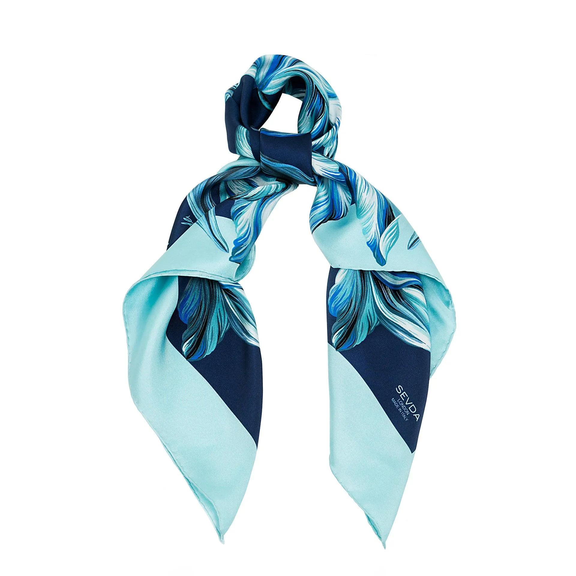 British Tulip Garden Silk Scarf Blue