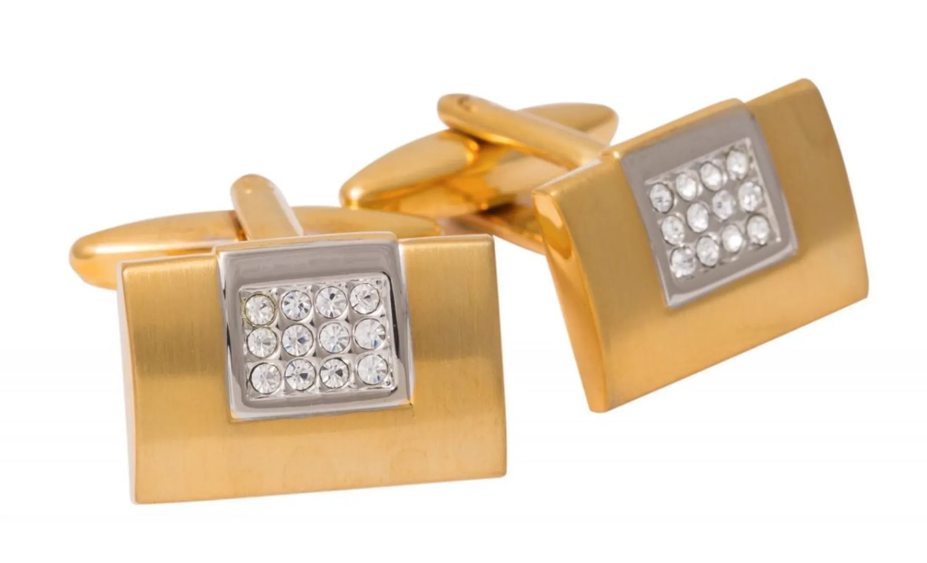 Brushed Gold Plated & Crystal Cufflinks