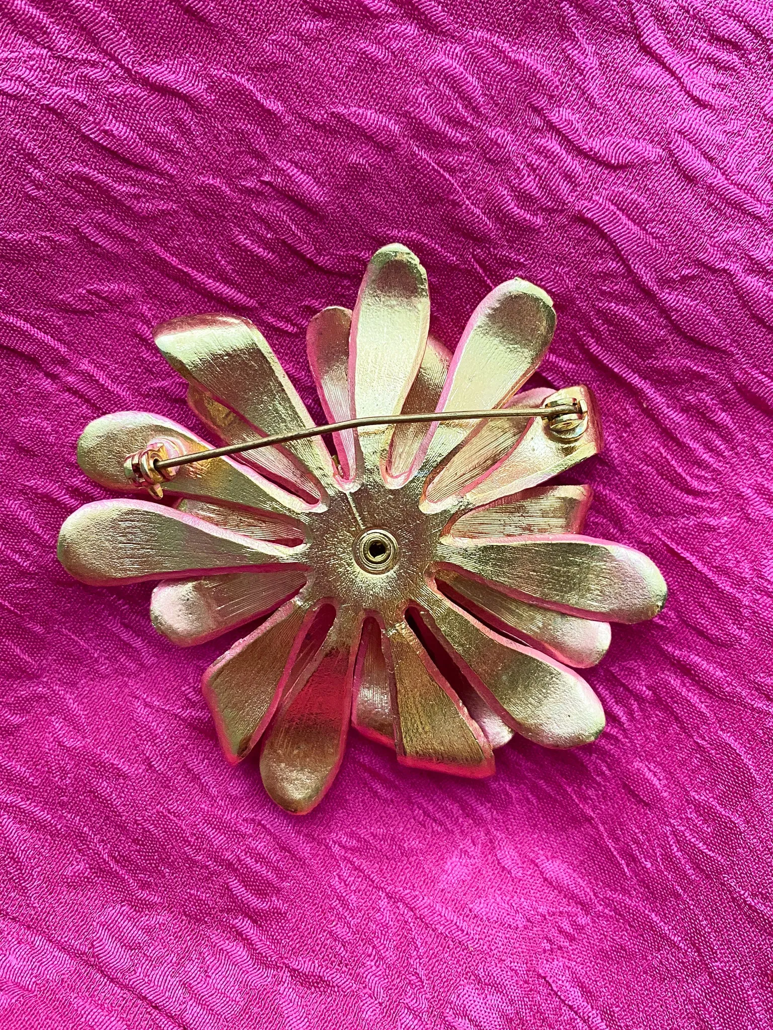 Bubble Gum Pink 1960's Rhinestone Flower Brooch