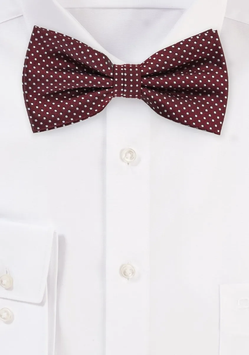 Burgundy Pin Dot Bowtie