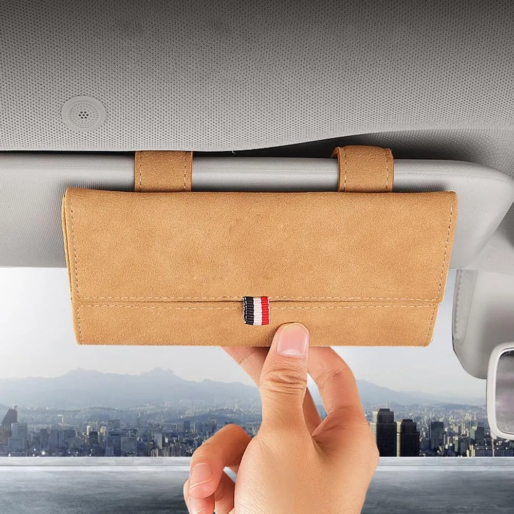 Car Visor Sunglasses Leather Case Holder