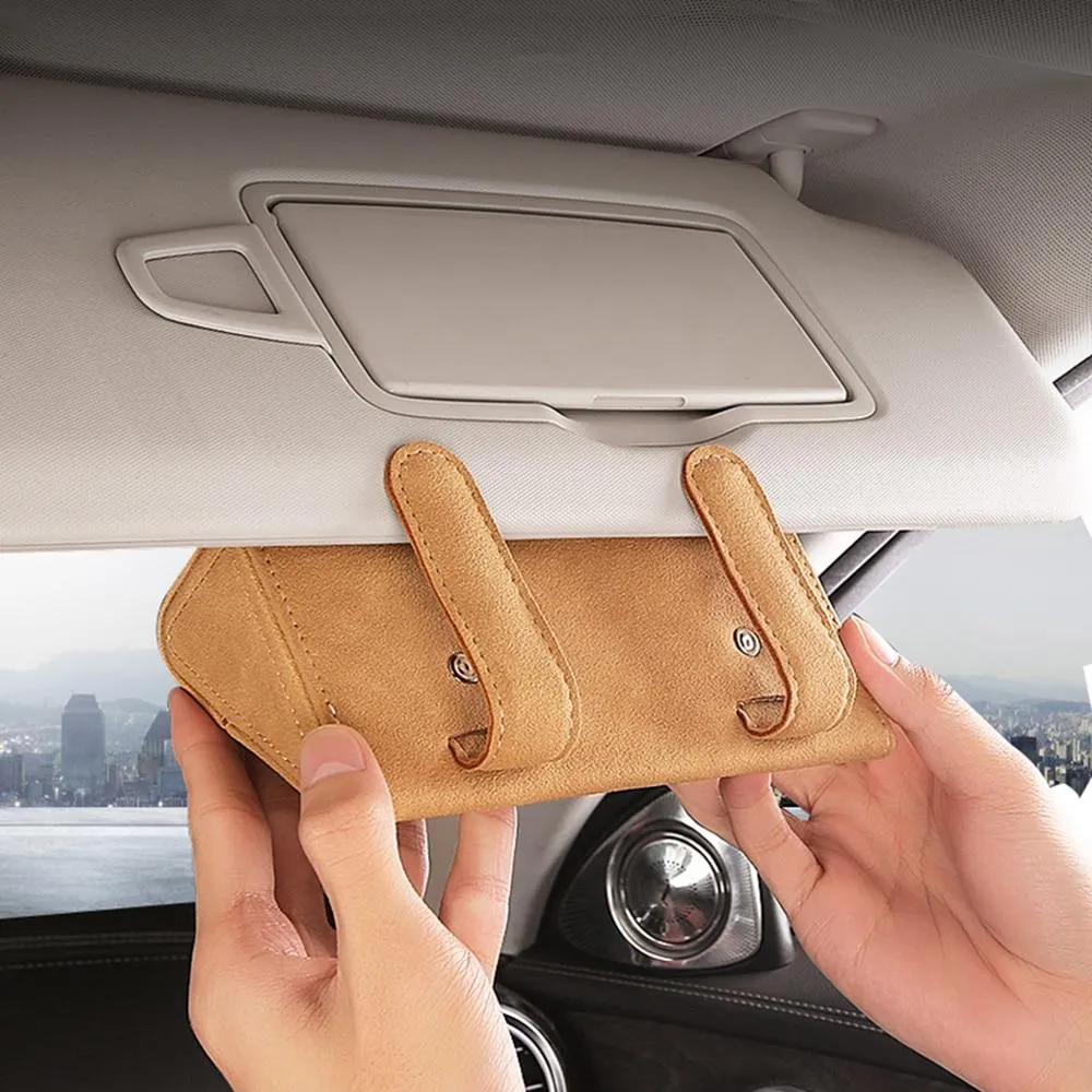 Car Visor Sunglasses Leather Case Holder