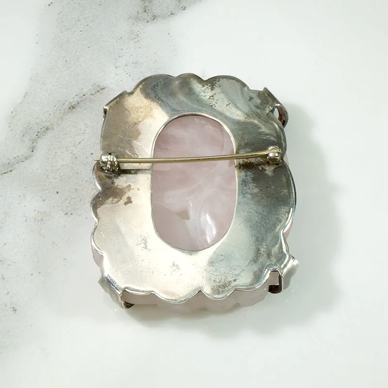 Carved Peaches Rose Quartz Brooch