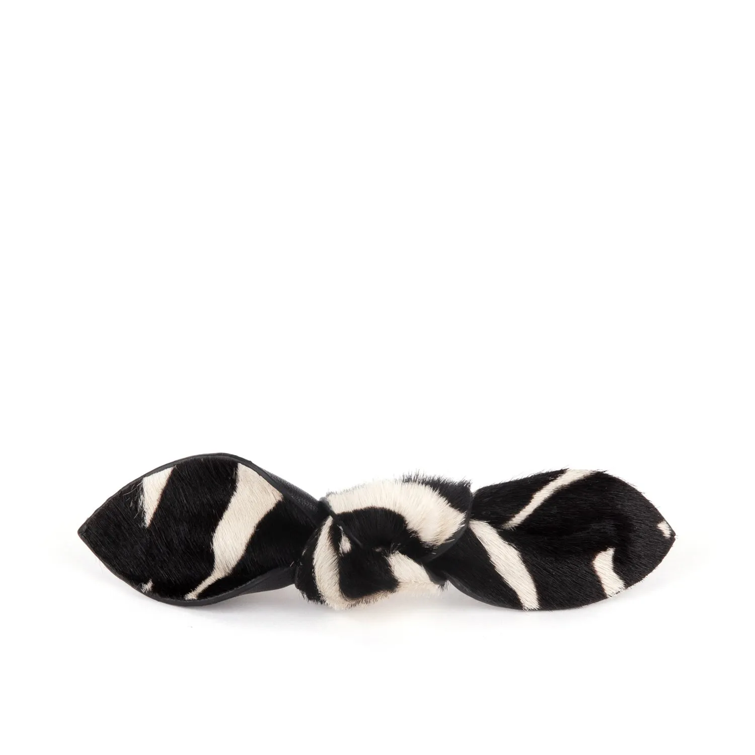 Charlotte Leather Knot Hair Barrette, Zebra Print