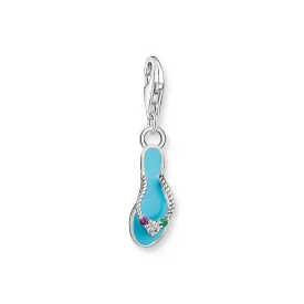 Charm Pendant flip flop with colourful stones silver