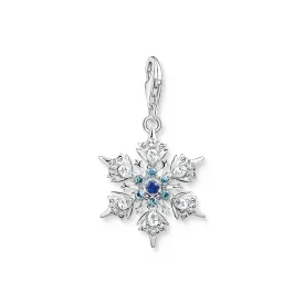 Charm Pendant Snowflake with blue stones silver