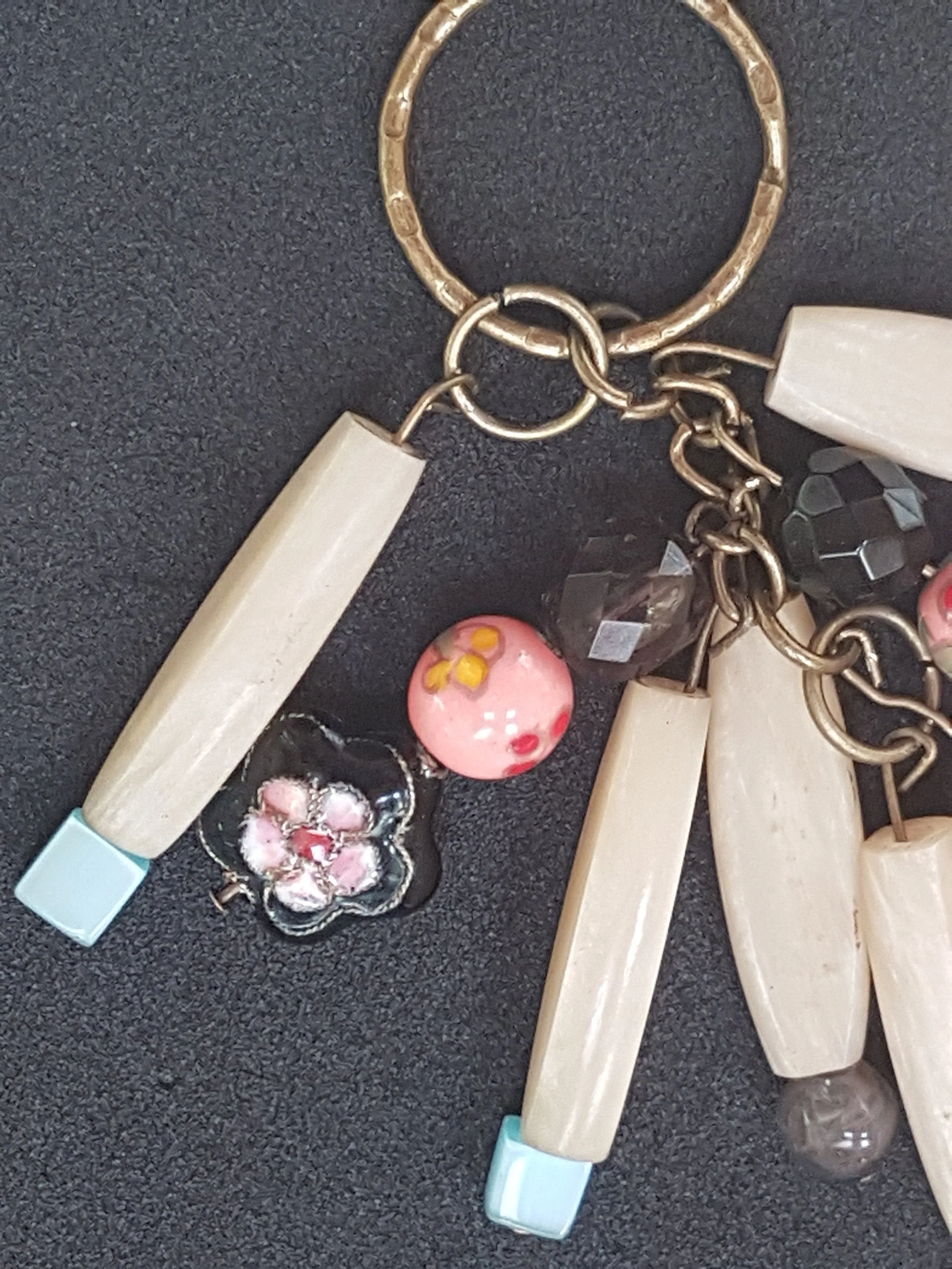 Cream, Pink, Black, Blue Bead Keychain