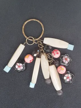 Cream, Pink, Black, Blue Bead Keychain