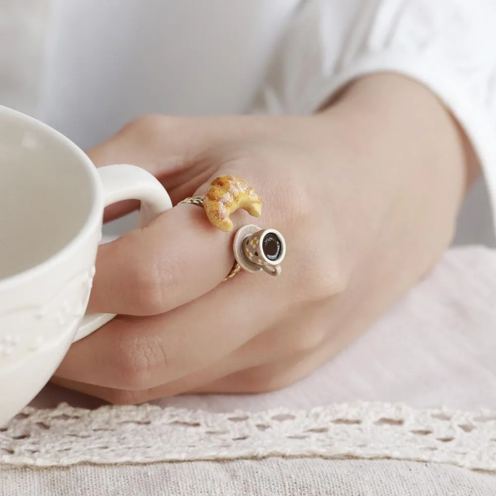 Croissant and Coffee Adjustable Ring