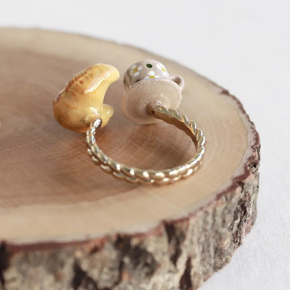 Croissant and Coffee Adjustable Ring