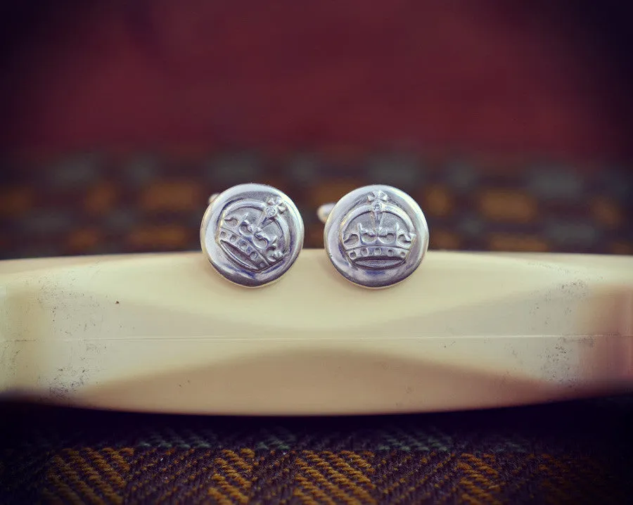 Crown and diamond cufflinks