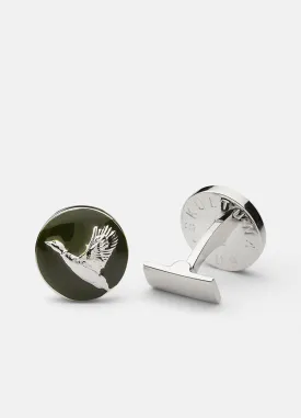 Cufflinks | The Hunter | Silver & Green | The Flying Duck