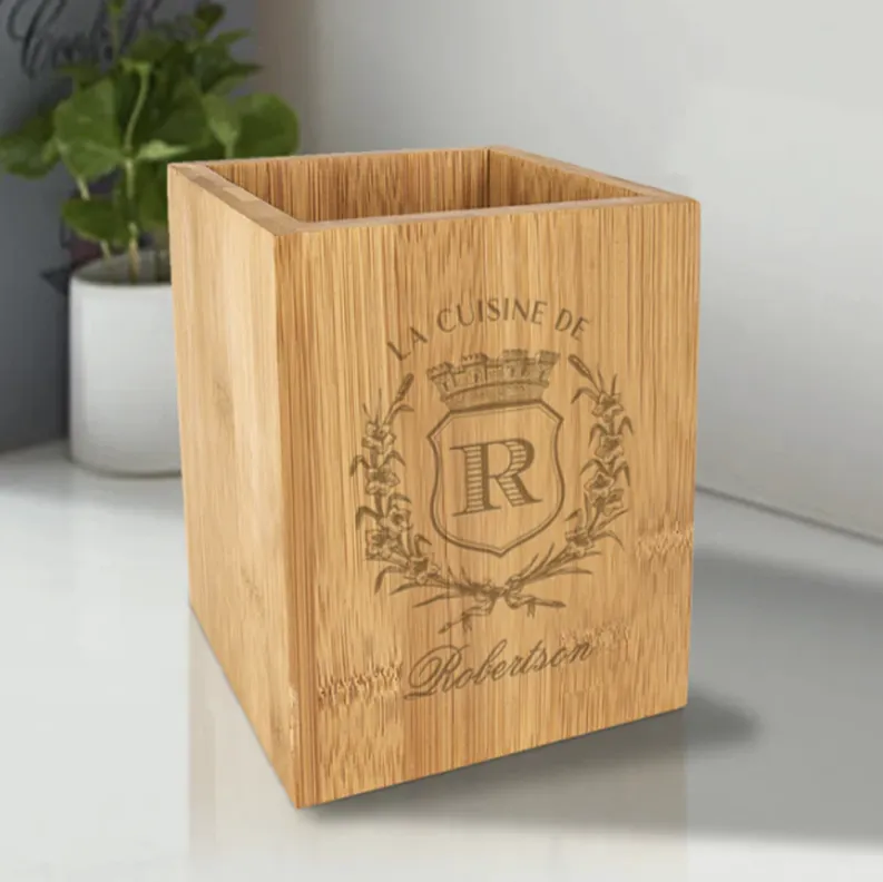 Custom Engraved Bamboo Utensil Holder