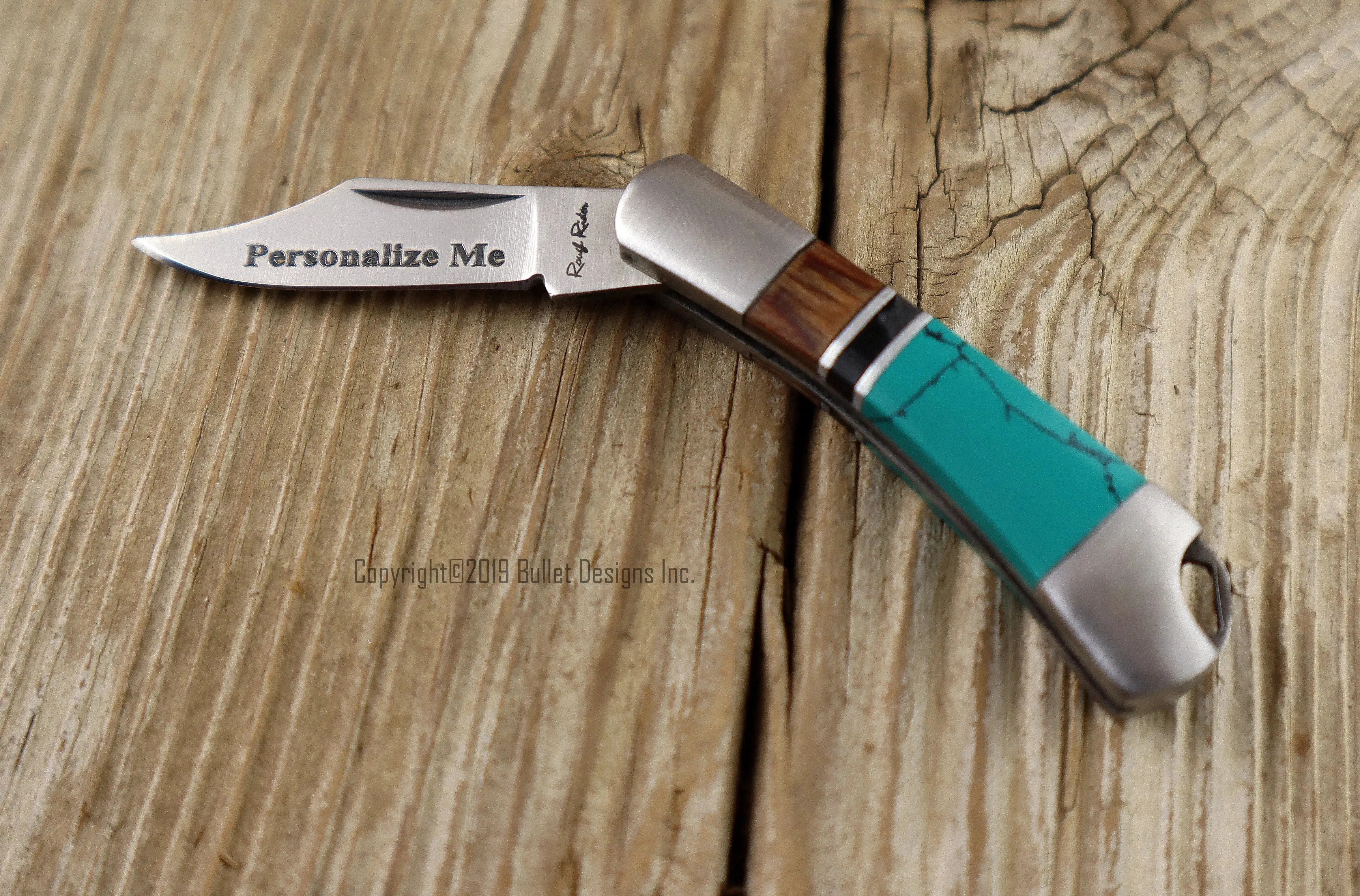 Custom Engraved Turquoise Rough Ryder Knife Keychain, Personalized Knife Keyring