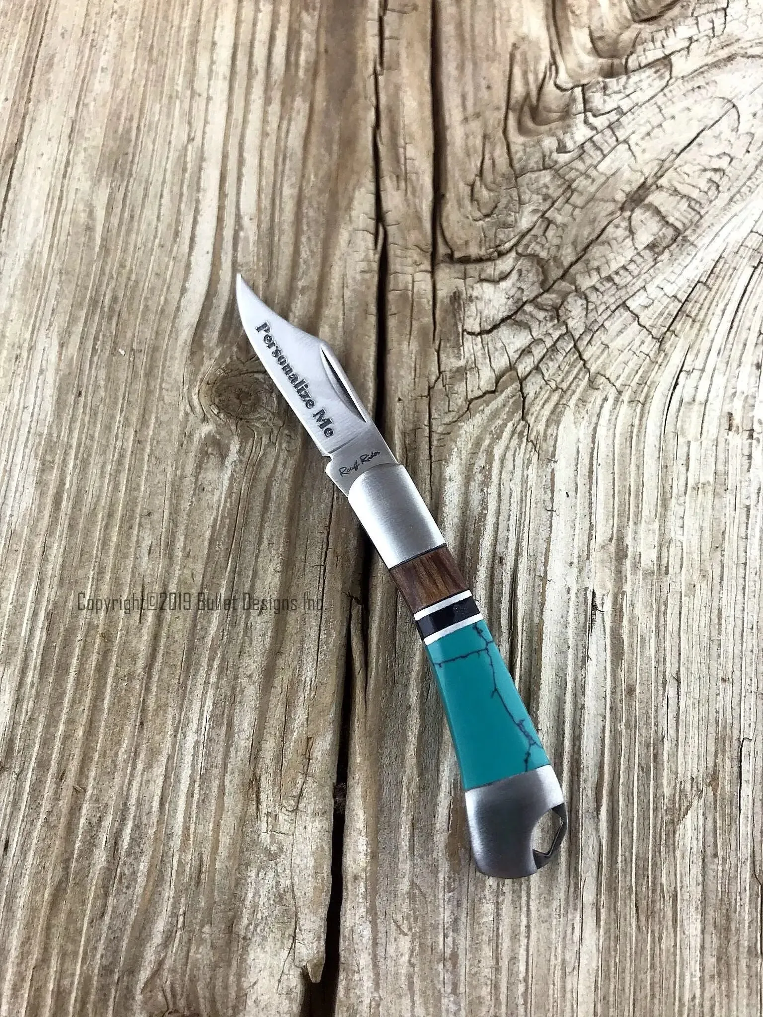 Custom Engraved Turquoise Rough Ryder Knife Keychain, Personalized Knife Keyring