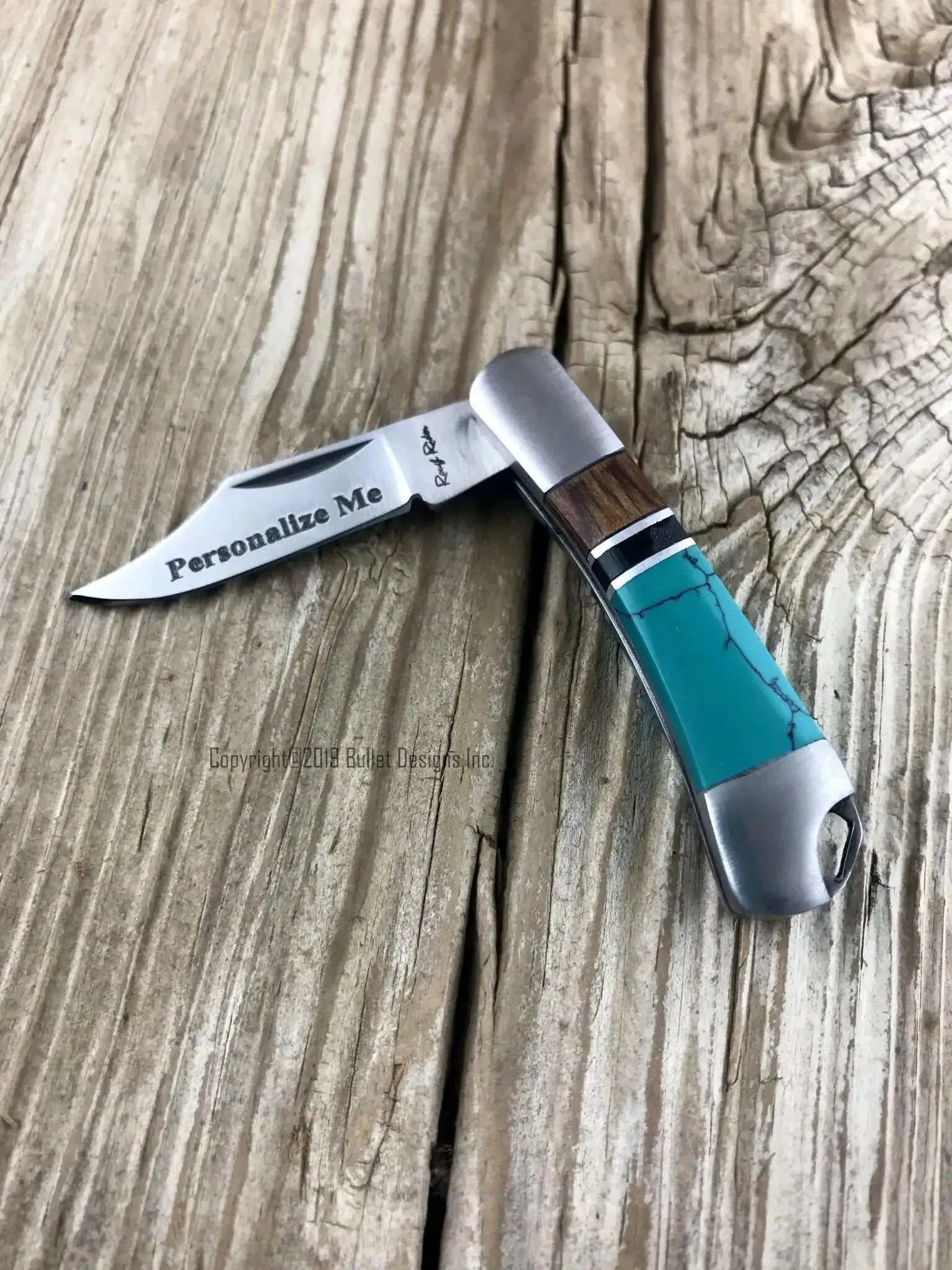 Custom Engraved Turquoise Rough Ryder Knife Keychain, Personalized Knife Keyring