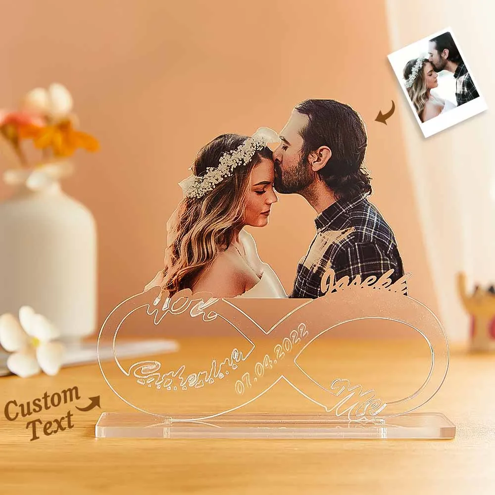 Custom Photo Engraved Acrylic Plaque Personalized Infinity Name Desktop Plaque Anniversary Gift