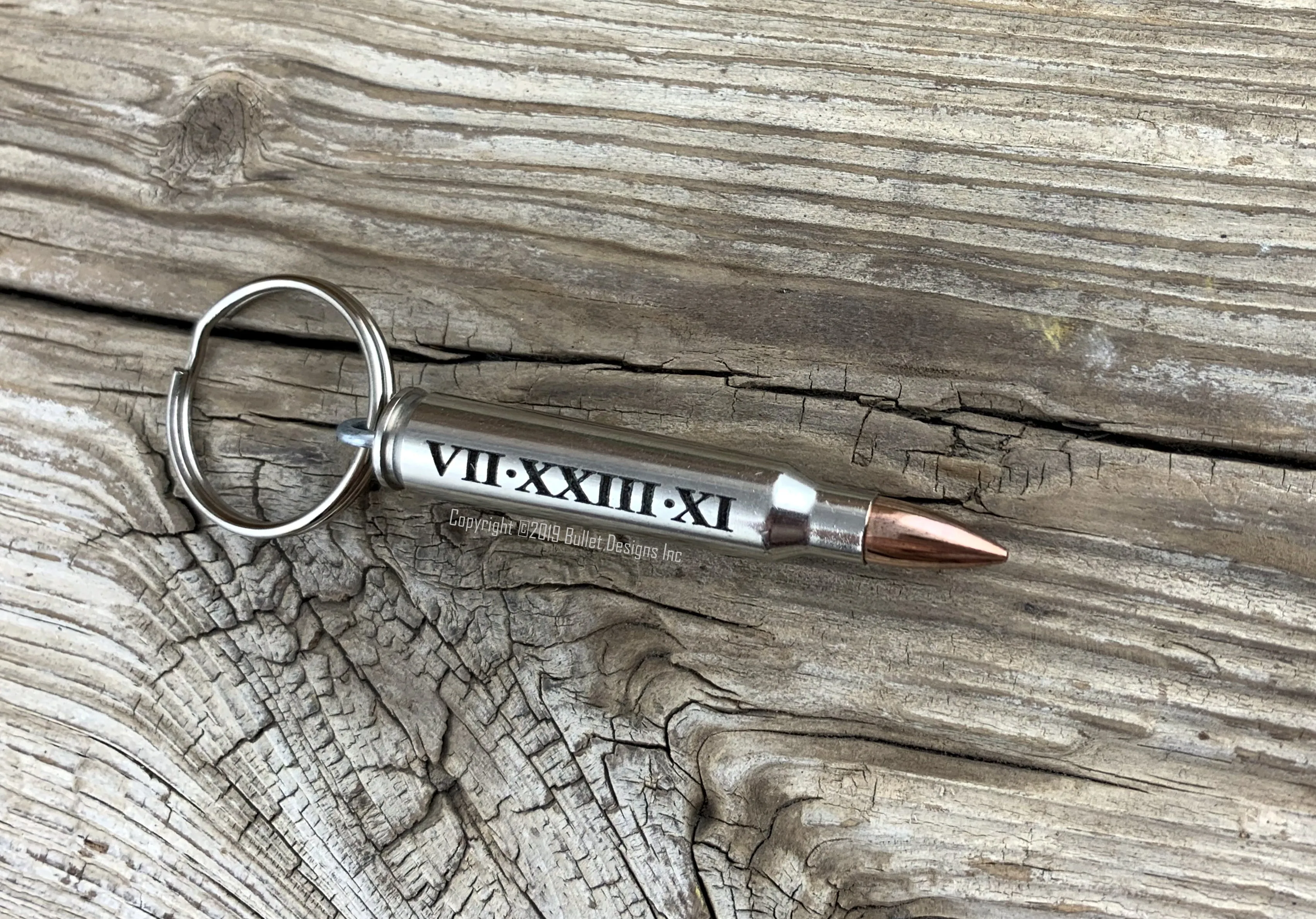 Custom Roman Numerals Dark Engraved Bullet Keychain, Custom Permanent Laser Engraving, 223, AR-15