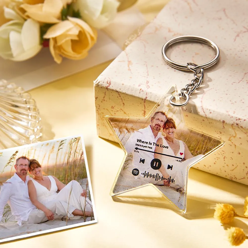 Custom Scannable Spotify Code Keychain Star Photo Valentine's Day Gifts