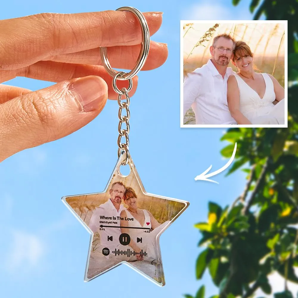 Custom Scannable Spotify Code Keychain Star Photo Valentine's Day Gifts