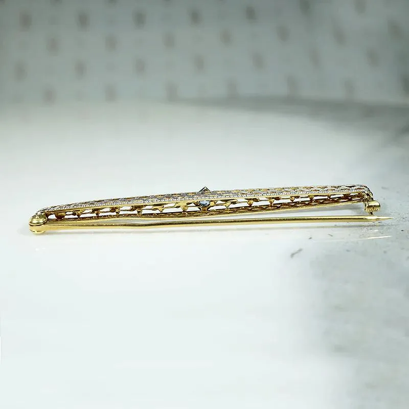 Daisies & Sapphire Two Tone Filigree Bar Pin