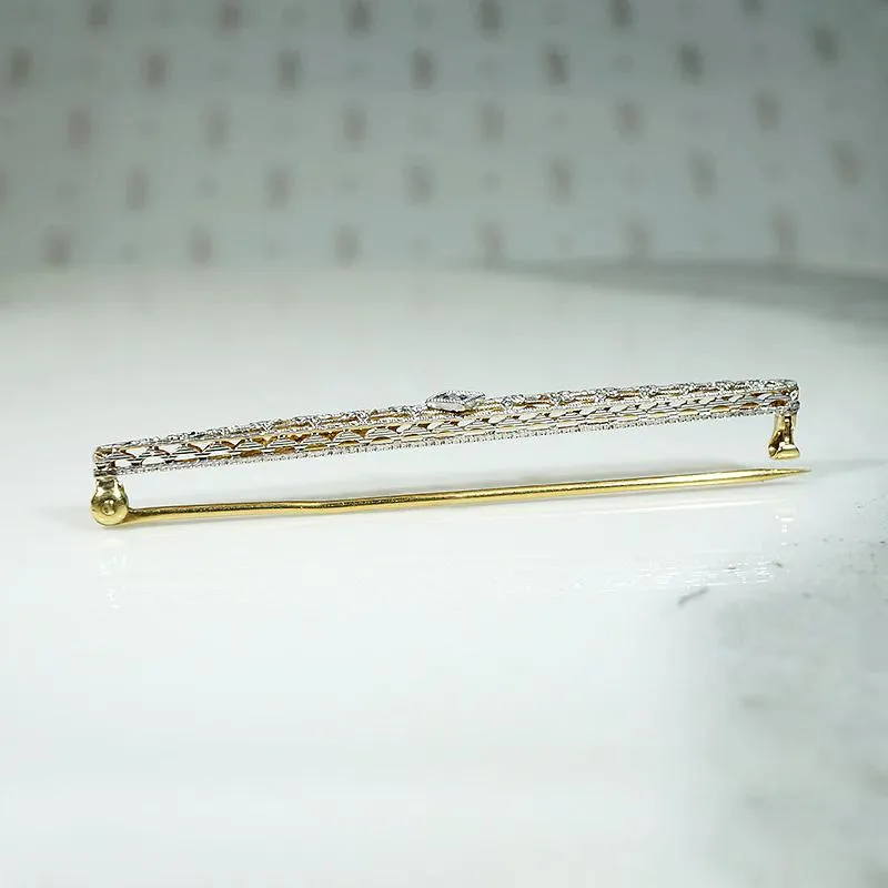 Daisies & Sapphire Two Tone Filigree Bar Pin