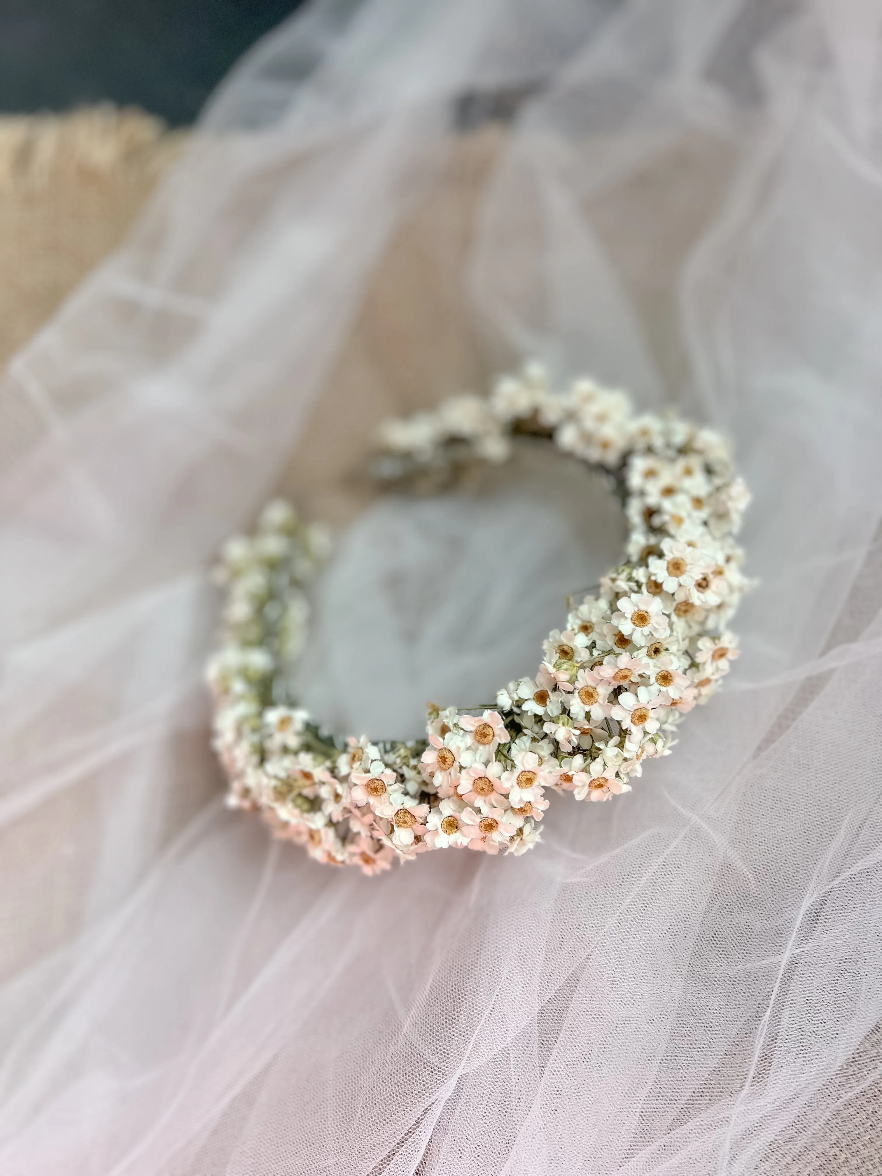 Daisy Headband, White Daisy Floral Tiara, Dried Mini Daisy Flower Crown, Dried Flower Crown