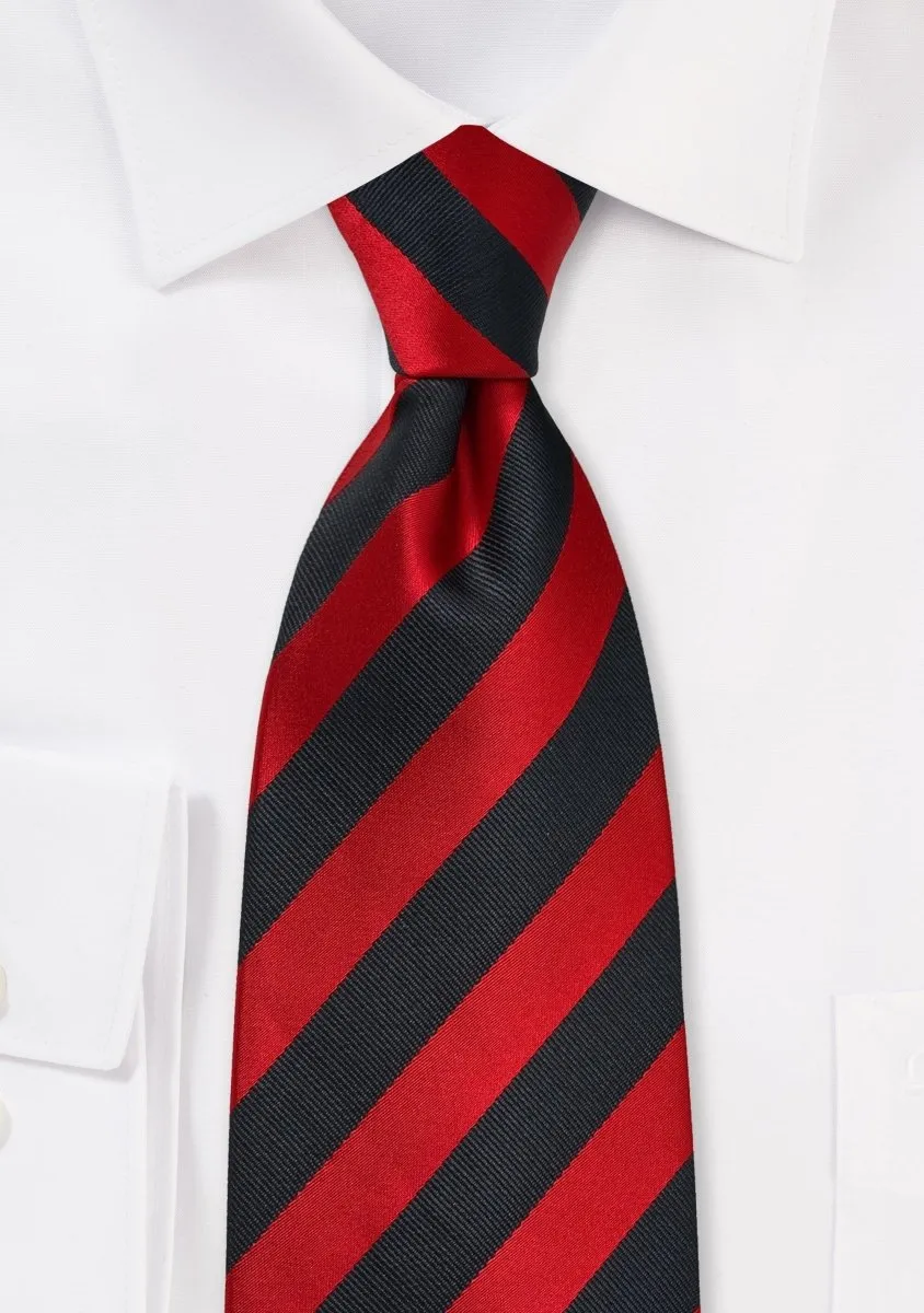 Deep Red and Black Repp&Regimental Striped Necktie