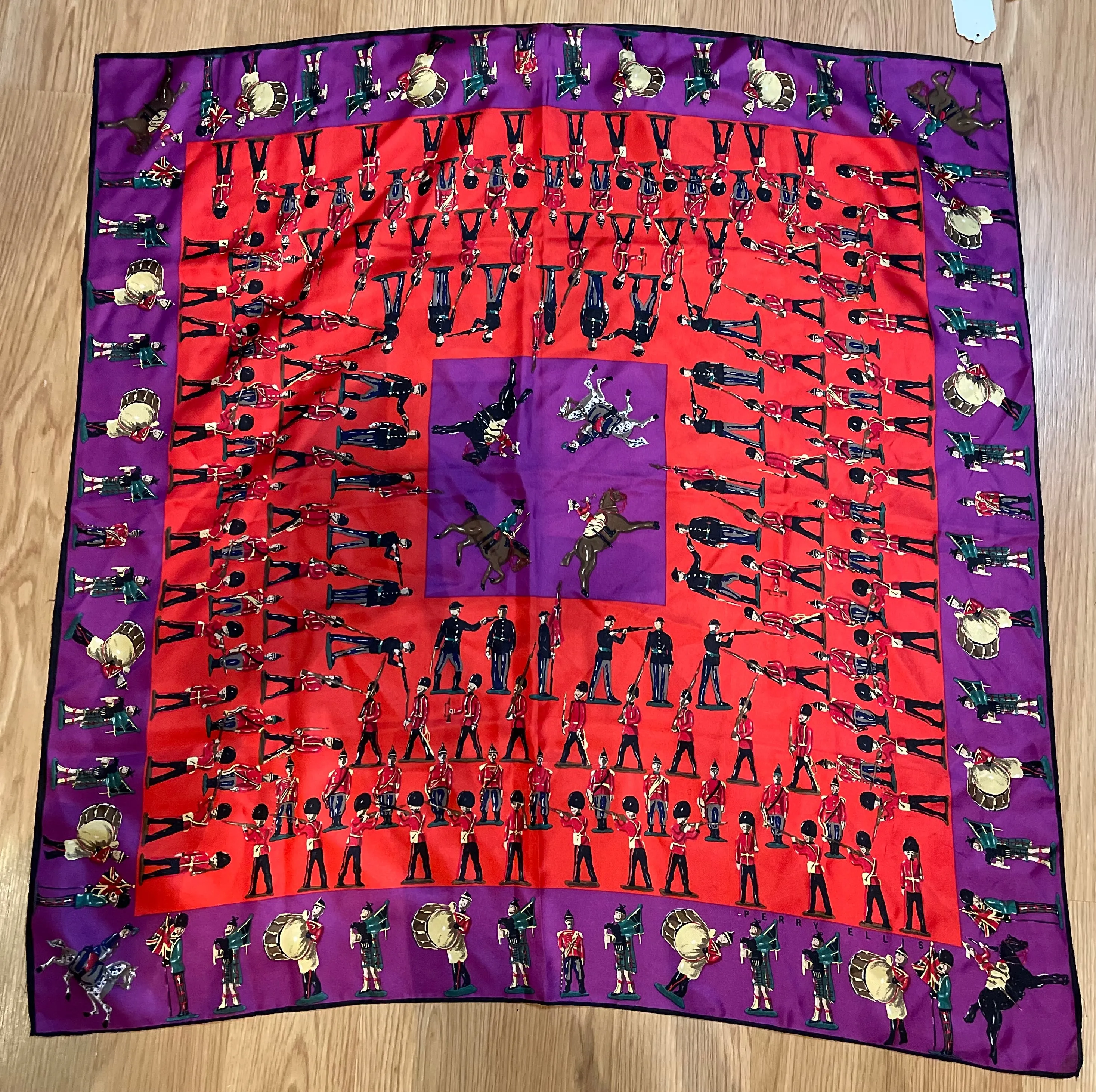 Designer Perry Ellis Silk Scarf British Soldiers