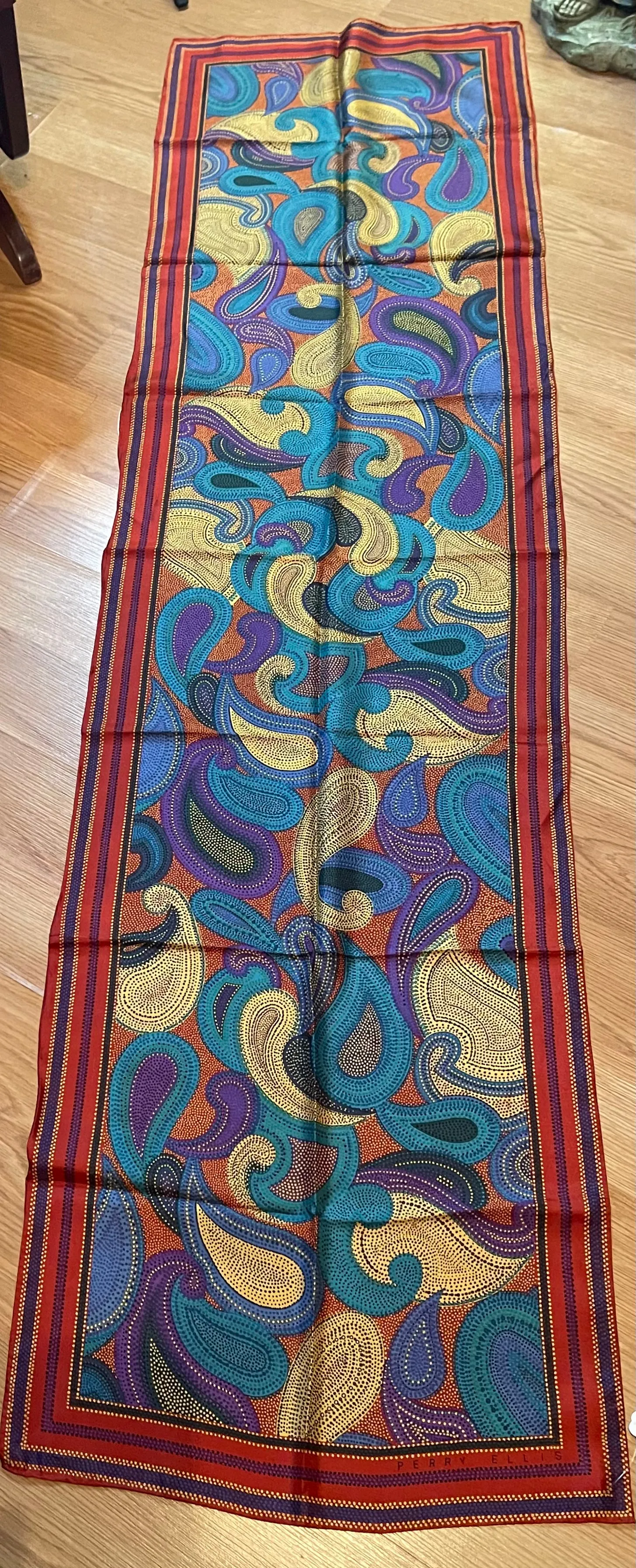 Designer, Vintage Perry Ellis Oblong Silk Scarf