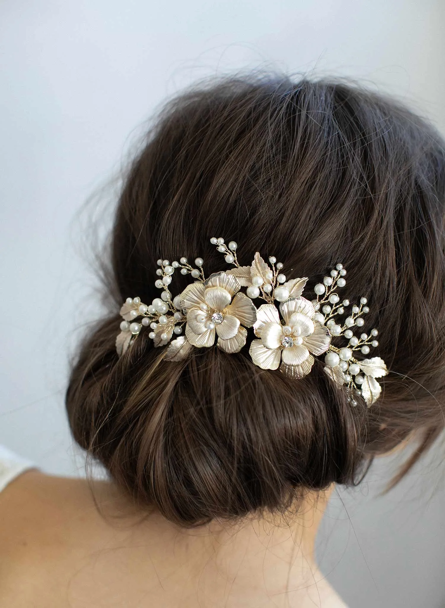 Double flower and pearl spray hair comb - Style #977