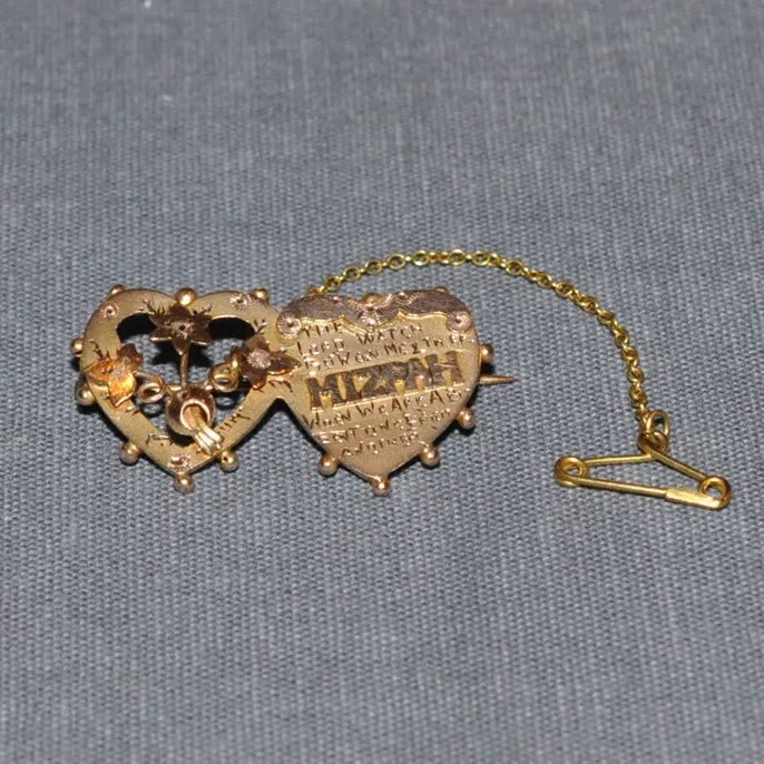 Double Heart 'MIZPAH' Brooch