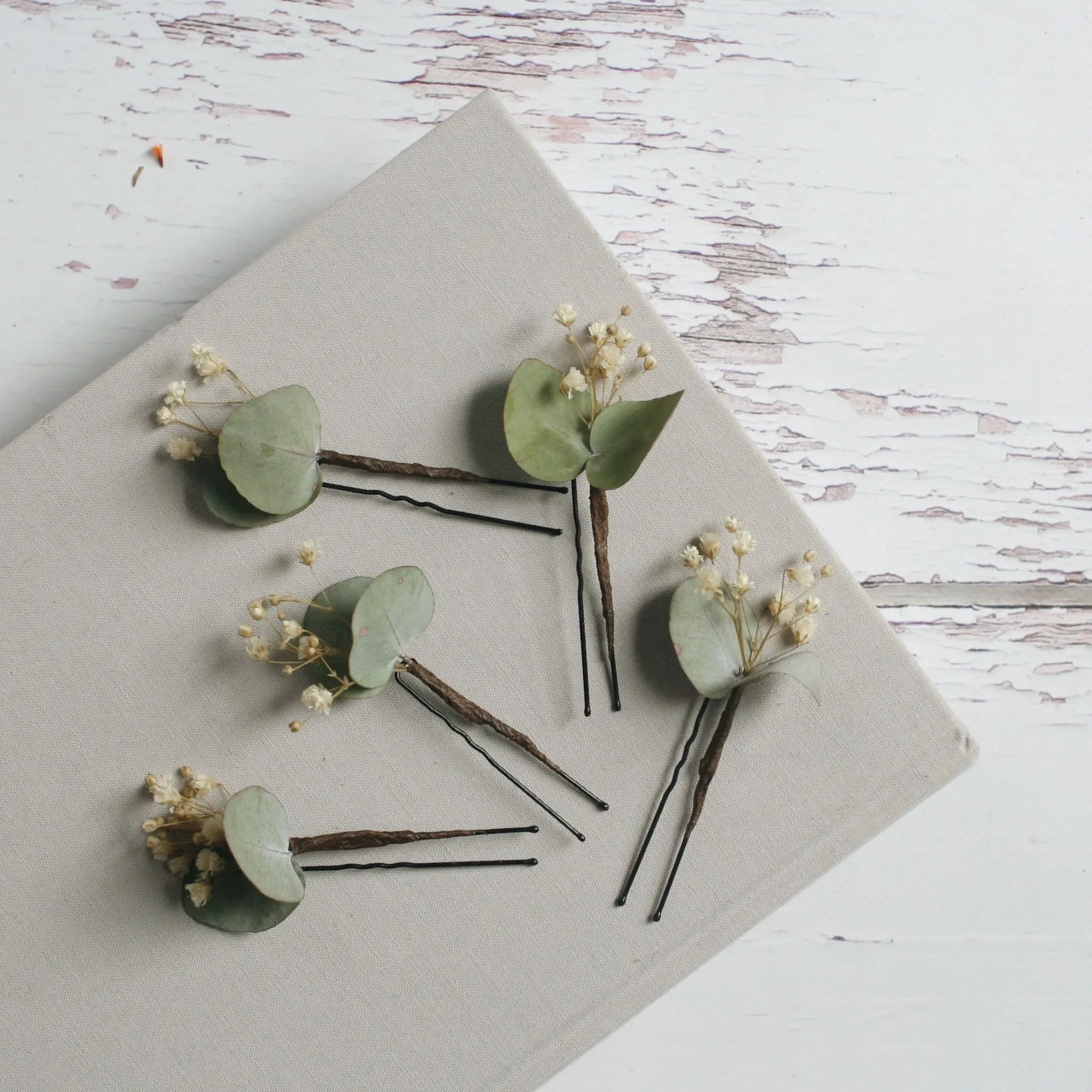 Dried Eucalyptus Baby's Breath Greenery Hair Pins